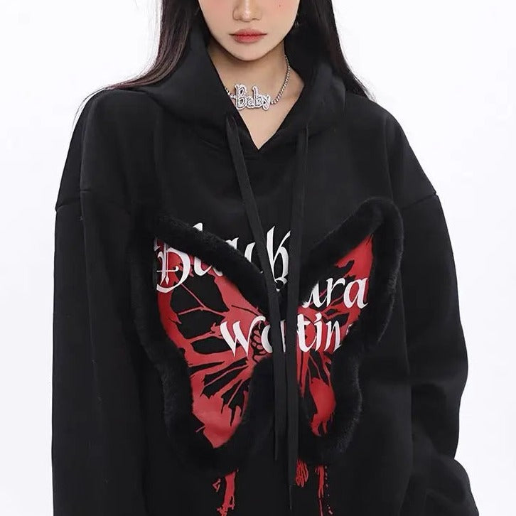 Free Shipping For 'Zeltus' Fluffy Butterfly Pattern Hoodie