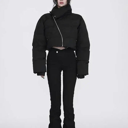 Free Shipping For 'Zero Degree' Grey Diagonal Collar Crop Puffer