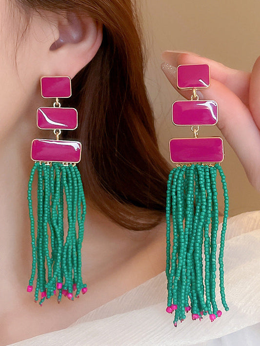 Geometric Tasseled Drop Earrings