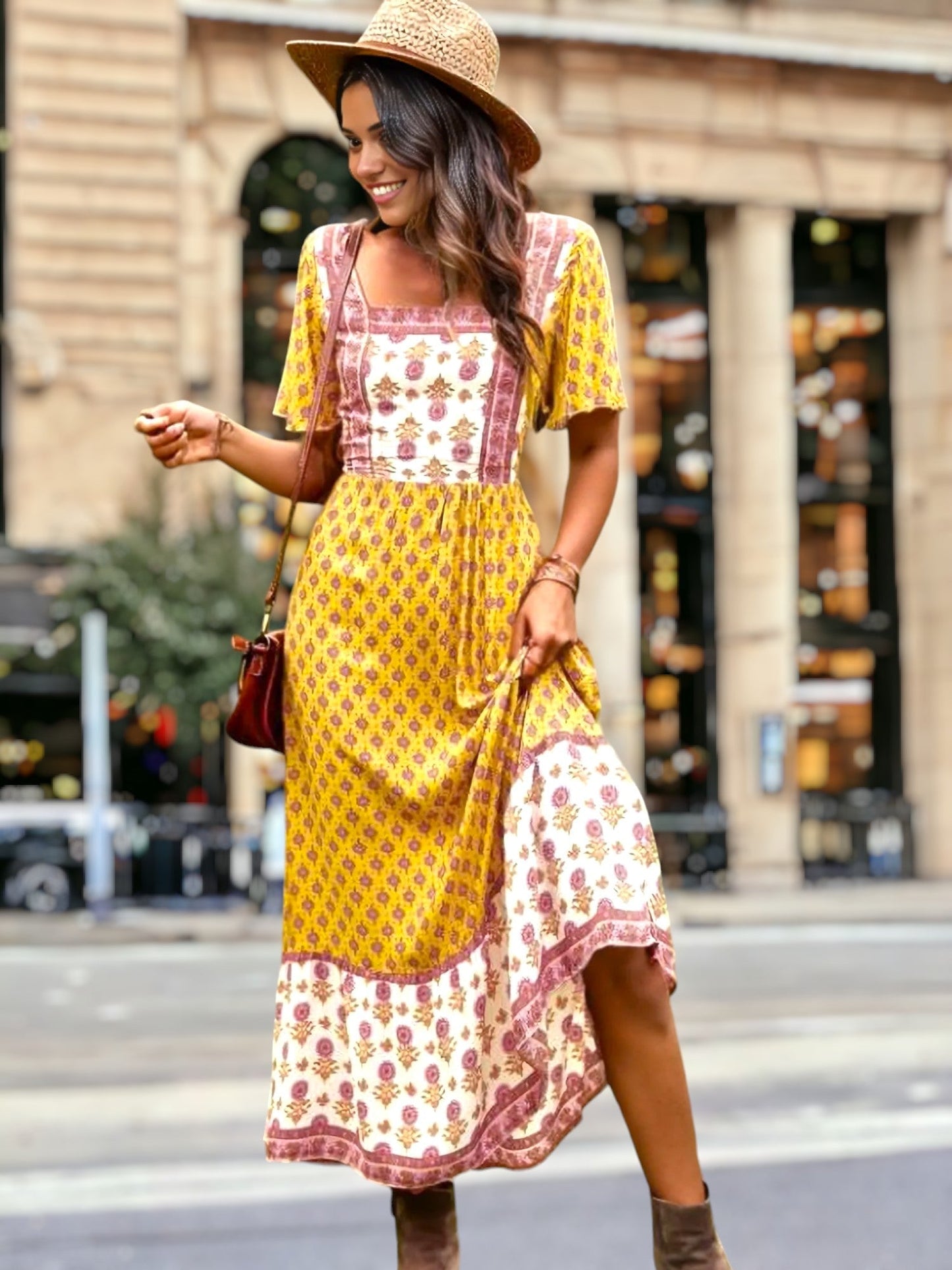 Square Neck Boho Maxi Dress