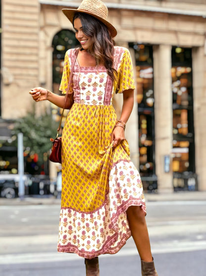 Square Neck Boho Maxi Dress