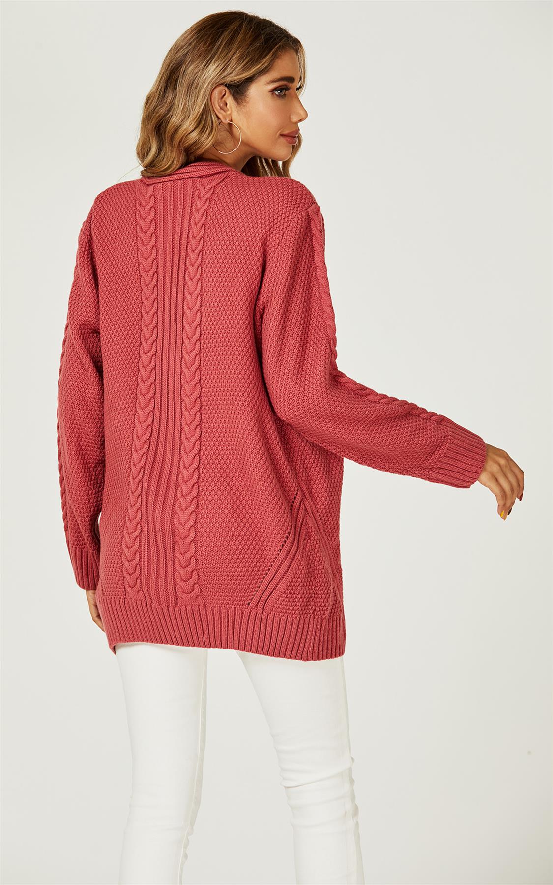 Midi Cable Knit Cardigan in Rusty Red