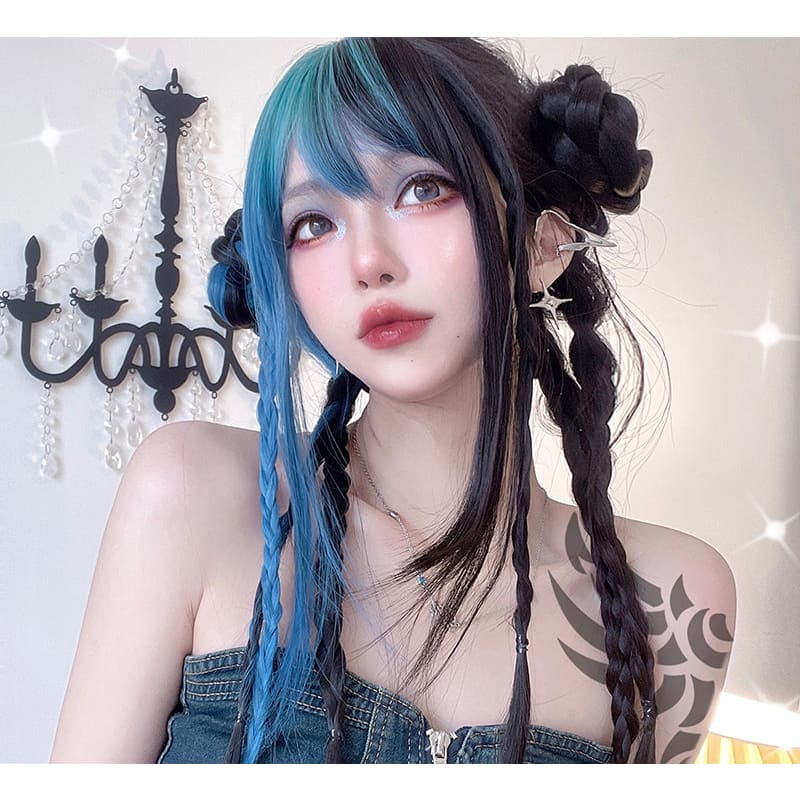 Free Shipping For Hivava eGirl Gradiente Front Side Blue Narutal Black Wig