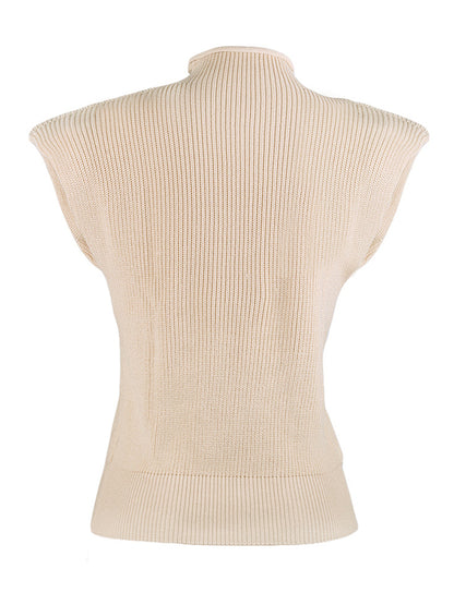 Casual Cap Sleeve Solid Color High-Neck Sweater Tops Pullovers-Homeunderwear