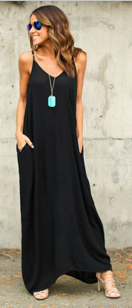 Clearance Irregular Pure Color Spaghetti Strap Long Loose Dress