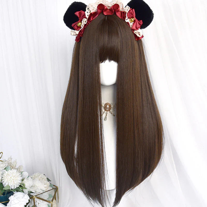 Free Shipping For Hivava Sweet Long Straight Flower Ball Wig With Neat Bangs