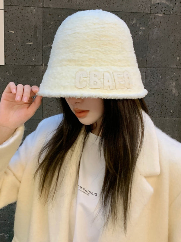 Casual Keep Warm Solid Color Letter Applique Bucket Hat-Homeunderwear