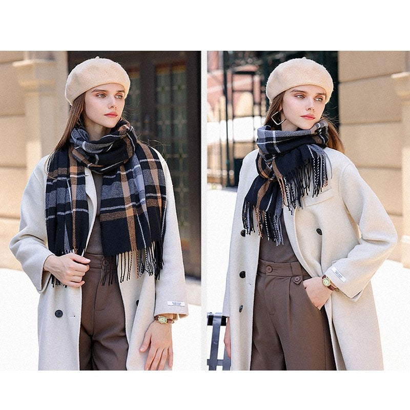 Imitation Cashmere Contrast Color Plaid Tassel Winter Warm Scarf