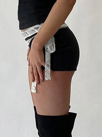 Lace High Waist Stretch Double Side Tie Casual Shorts