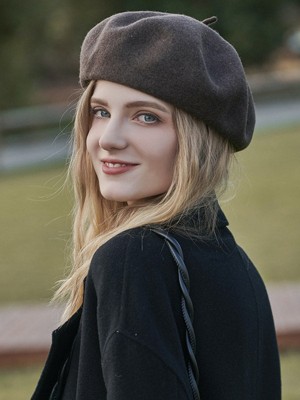 Simple Wool Solid Color Beret Hat-Homeunderwear