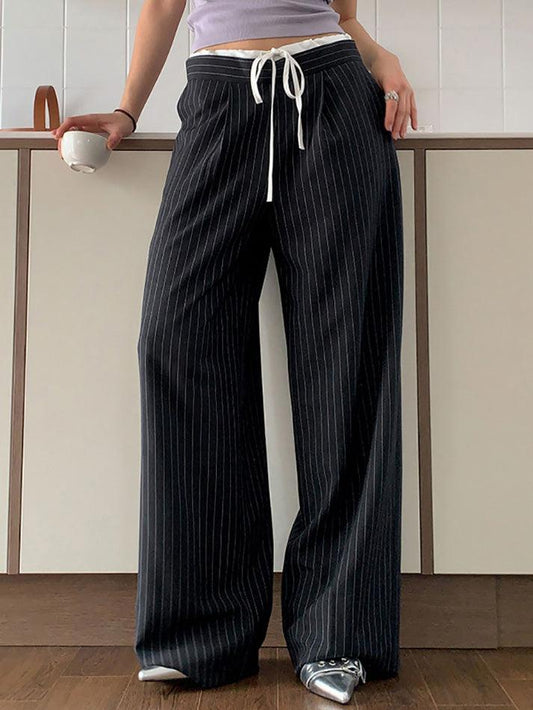 Patchwork Stripe Contrast Color Wide Leg Pants