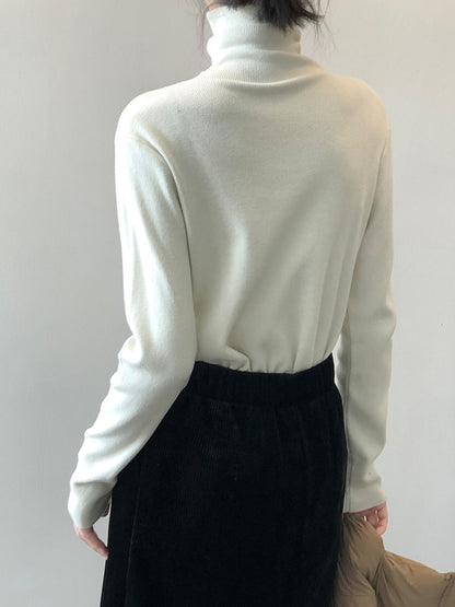 Casual Loose Long Sleeves Solid Color Heaps Collar Pullovers-Homeunderwear