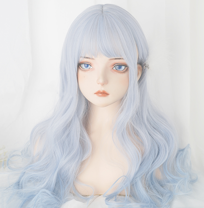 Free Shipping For Hivava Aqua Blue Gradient Neat Bang Long Curly Wig