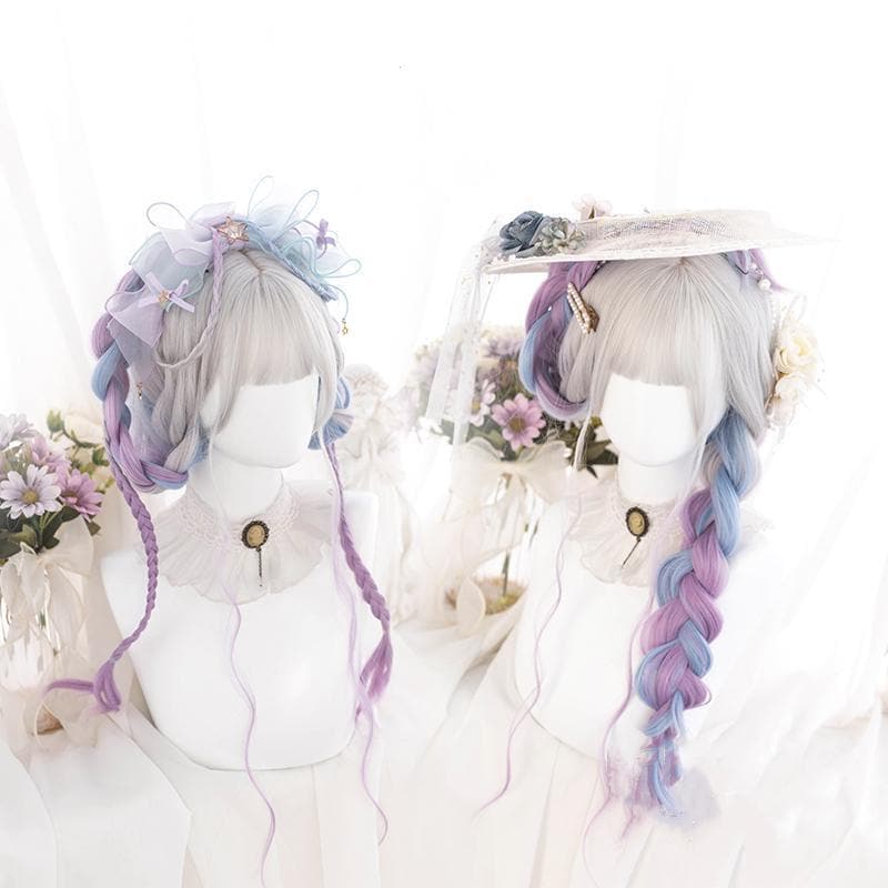 Free Shipping For Hivava Lolita Cute Platinum Blue Purple Gradient Curly Wig