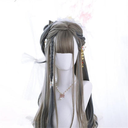 Free Shipping For Hivava Lolita Gray Blue Highlighting Long Curly Wig