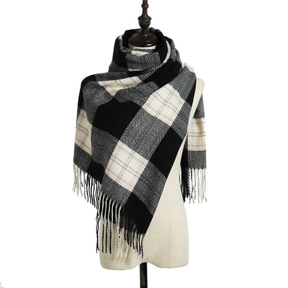 British Style Warm Imitated Cashmere Tassled Shawl Scarf