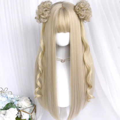 Free Shipping For Hivava Sweet Long Straight Flower Ball Wig With Neat Bangs