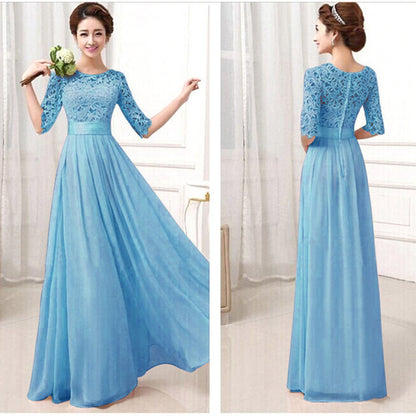 Clearance Lace Chiffon Patchwork High Waist Half Sleeves Long Party Dress