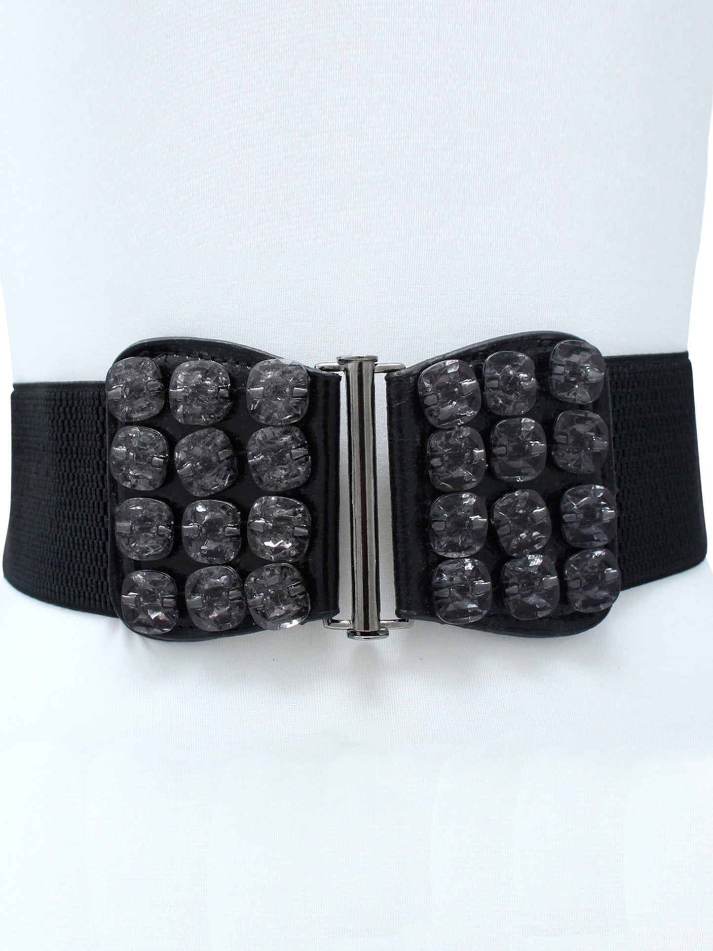 Black Elastic Waist Belt With Smoky Black Gems