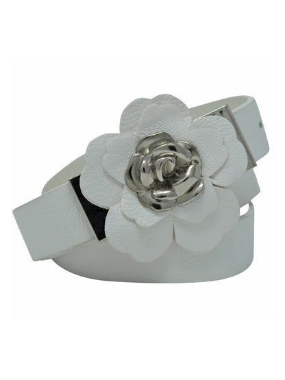 Skinny Belt With Rosette Petal Buckle