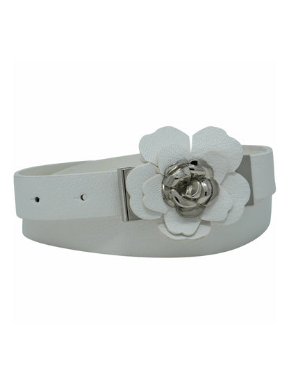 Skinny Belt With Rosette Petal Buckle