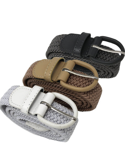 Tan White Gray 3 Pack Braided Elastic Belts