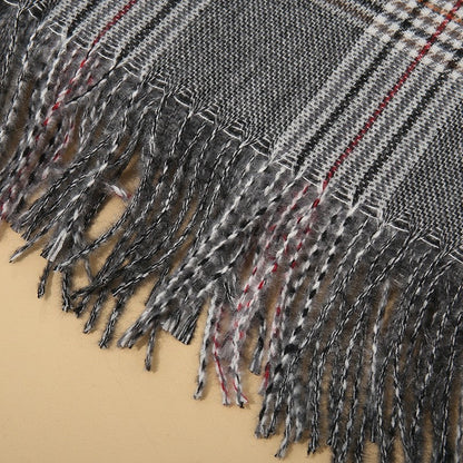 Imitation Cashmere Lattice Warm Tassled  Shawl Scarf