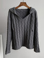 Casual Long Sleeves Loose Jacquard Solid Color Hooded Sweater Tops