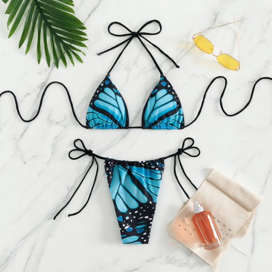 Butterfly Print Halterneck Bikini Swimsuit