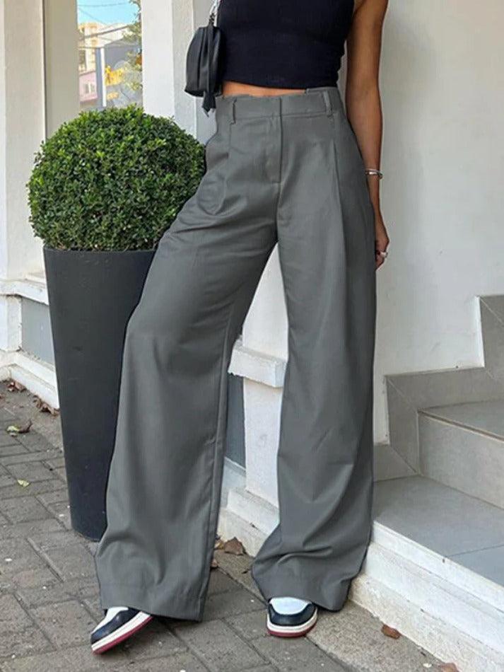 Solid High Rise Tailored Pants