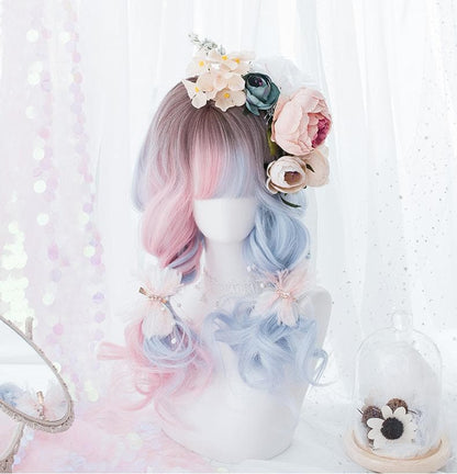 Free Shipping For Hivava Blue Pink Mixed Lolita Long Curl Wig