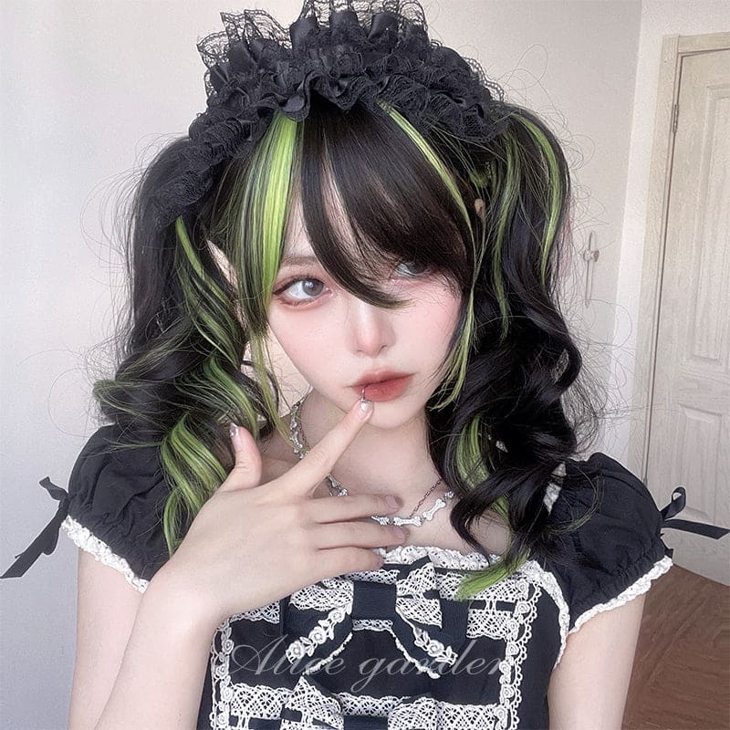 Free Shipping For Hivava Lovely Kawaii eGirl Monster Style Green Black Curly Wig