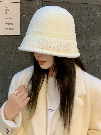 Casual Keep Warm Solid Color Letter Applique Bucket Hat-Homeunderwear