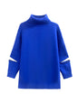 Casual Loose Long Sleeves Hollow Solid Color Zipper High-Neck Sweater Tops