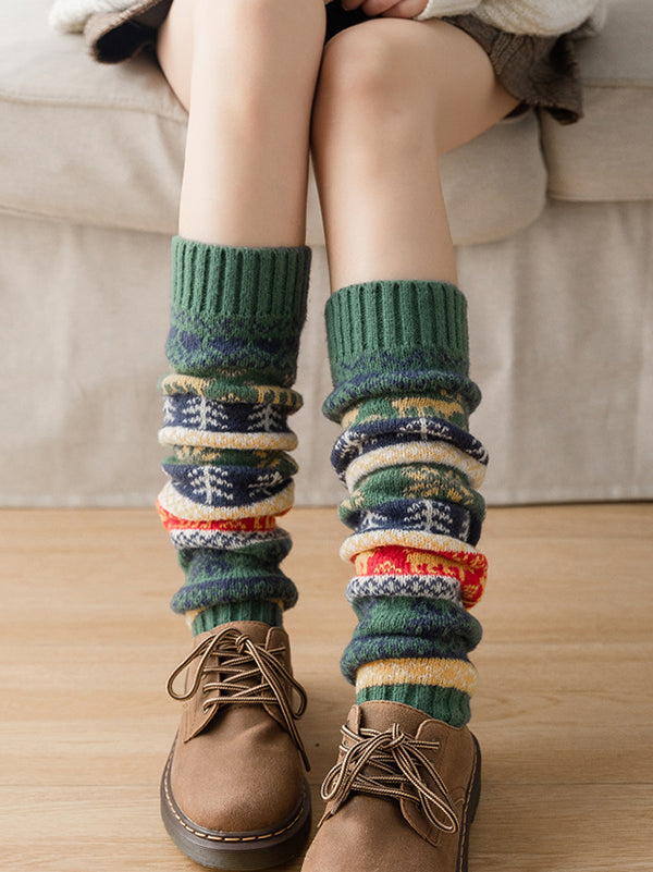 Knitting Keep Warm Printed Leg Warmers Accessories-Homeunderwear