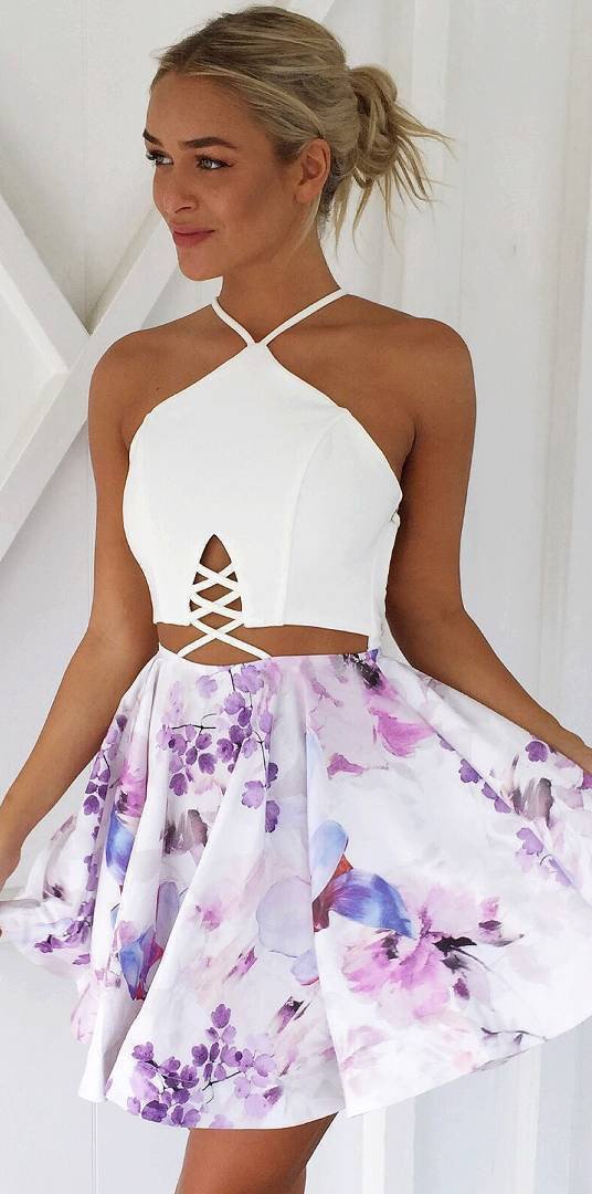 Strap Backless Print Sleeveless Short Dress