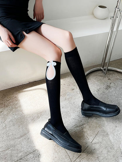 Casual Hollow Solid Color Disc Buckle Socks Accessories-Homeunderwear