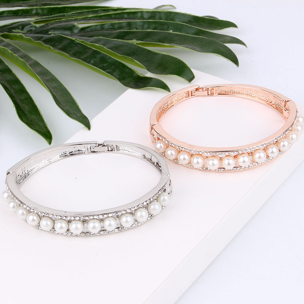 Free Shipping ForFull diamond pearl rose gold bracelet