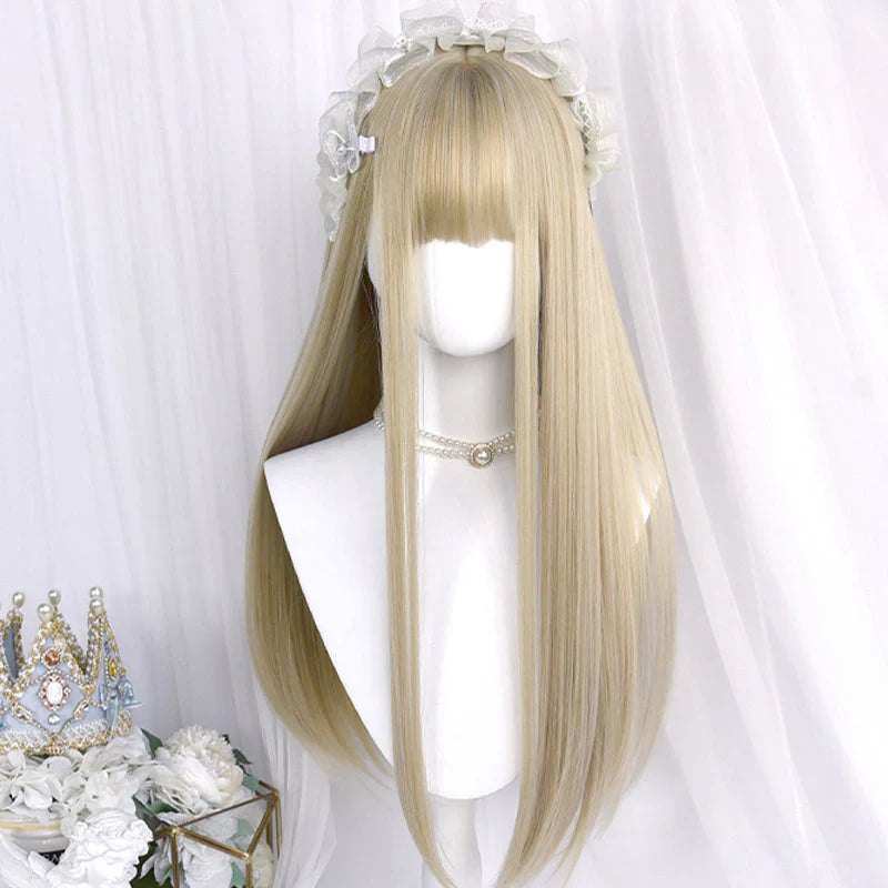 Free Shipping For Hivava Sweet Long Straight Flower Ball Wig With Neat Bangs