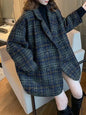 Original Long Sleeves Loose Keep Warm Plaid Notched Collar Blazer Outerwear