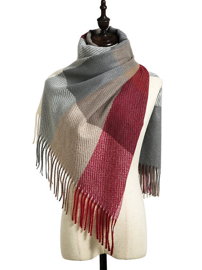 Stylish Tasseled Checkered Shawl&Scarf-Homeunderwear