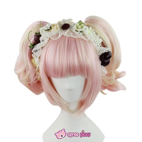 Free Shipping For Hivava Lolita Sakura Pink and Pale Gold Mixed Color Wig with 2 Pony Tails 3 Pieces Set