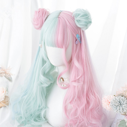 Free Shipping For Hivava Japanese Harajuku Pink Mint Mixed Princess Wig Kawaii Daily Long Curly Hair Lolita Wig