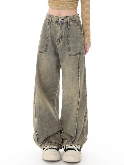 Vintage Distressed Wash Splice Boyfriend Jeans