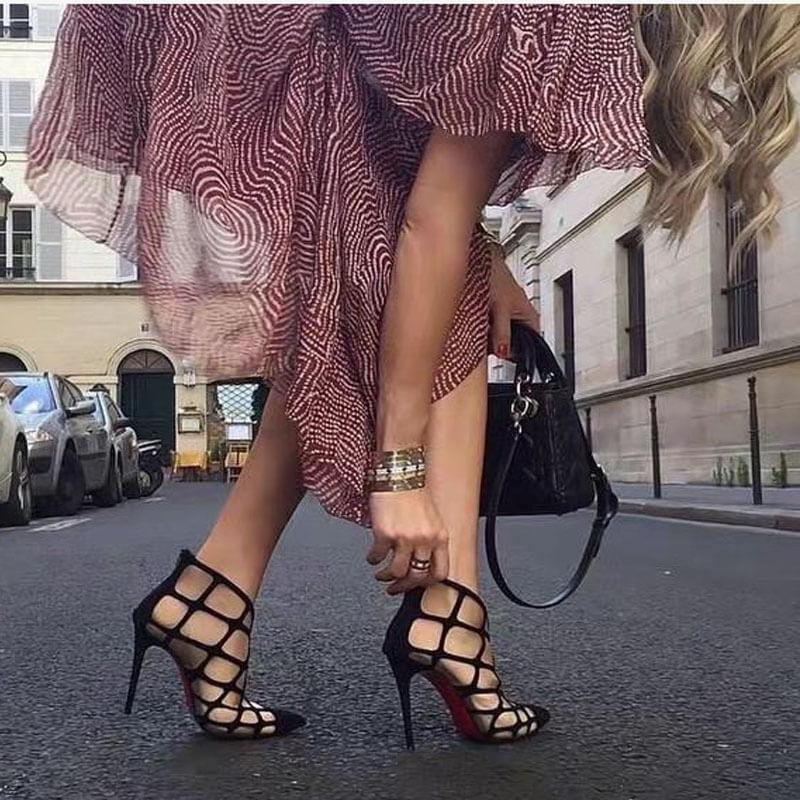 Black Suede Mesh Patchwork Pointed Toe Pumps