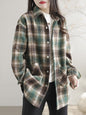 Artistic Retro Loose Long Sleeves Keep Warm Plaid Lapel Collar With Velvet Blouses&Shirts Tops-Homeunderwear