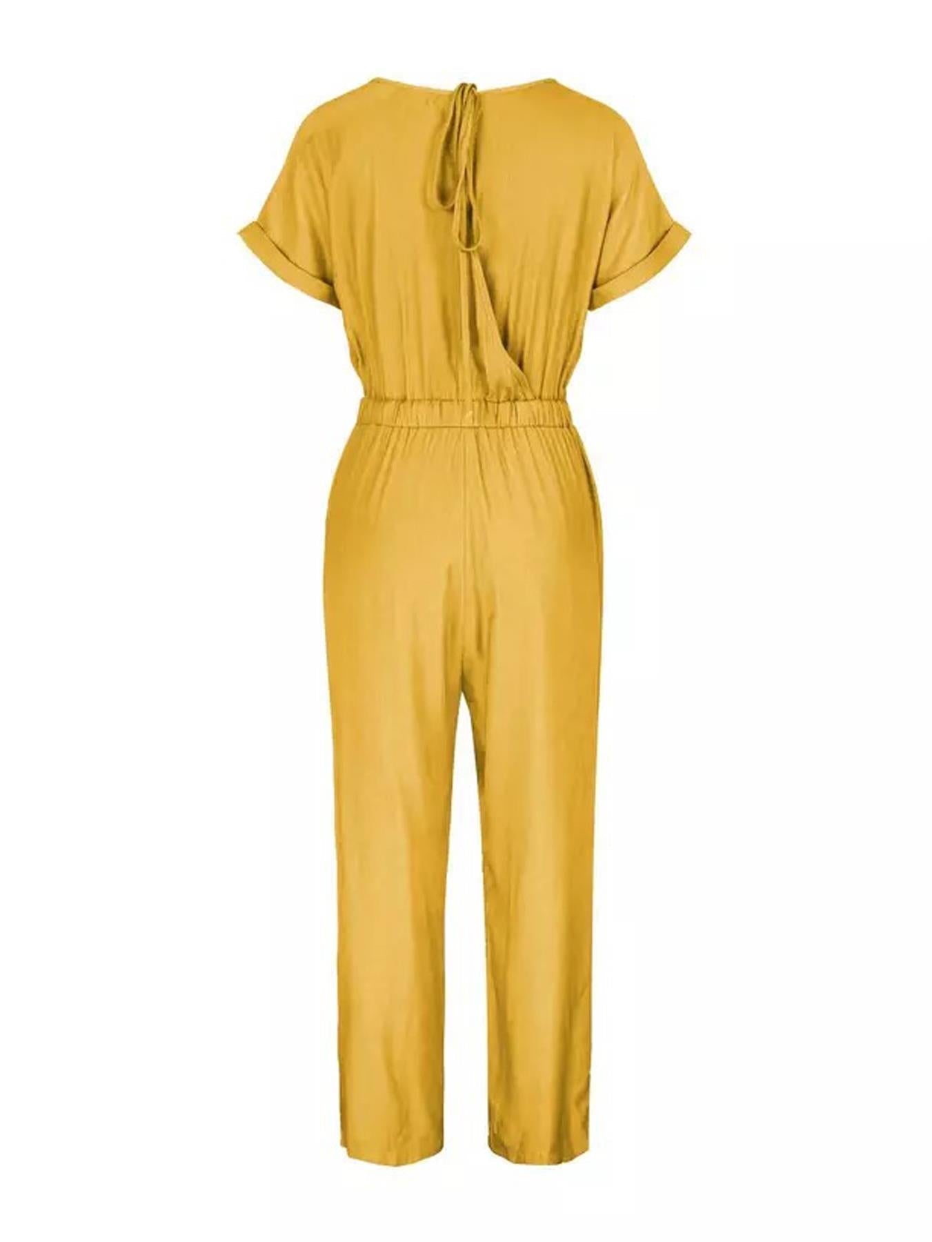 Back Detail Short Sleeve Jumpsuit In Yellow