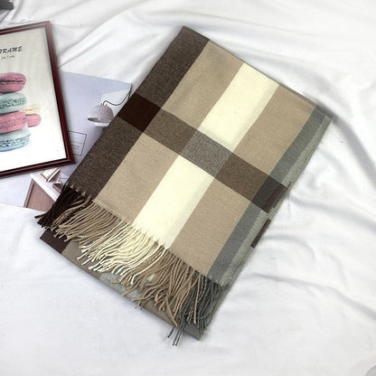 Contrast Color Plaid Imitation Cashmere Tassled  Shawl Scarf