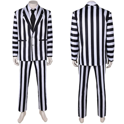 Free Shipping For_eetlejuice 2024 Movie Beetlejuice Black and White Striped Suit Party Carnival Halloween Cosplay Costume