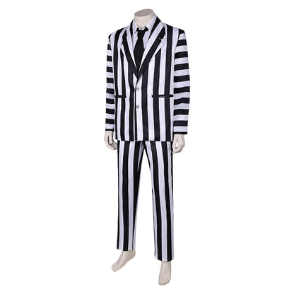 Free Shipping For_eetlejuice 2024 Movie Beetlejuice Black and White Striped Suit Party Carnival Halloween Cosplay Costume